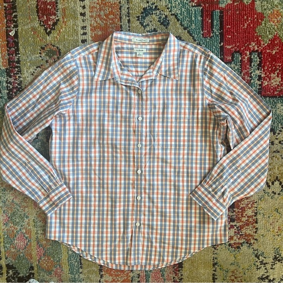 L.L. Bean Women's Size L Blouse Top Long Sleeve Multicolor Plaid Cotton Collared - Picture 2 of 6